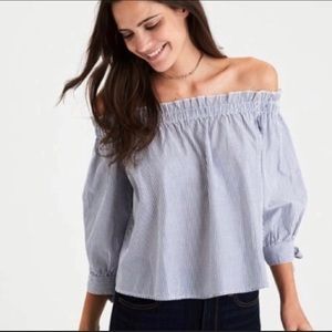 Blue & White Stripe Off the Shoulder Top